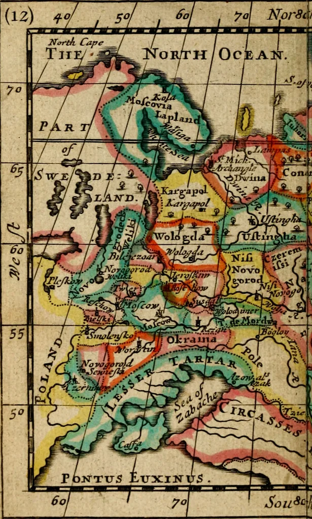 An illustration from A new systeme of geography : designed in a most plain and easie method, for the better understanding of that science : accommodated with new maps, of all the empires, kingdoms, principalities, dukedoms, provinces and countries in the whole world : with geographical tables, explaining the divisions in each map, 1694, leaf 243