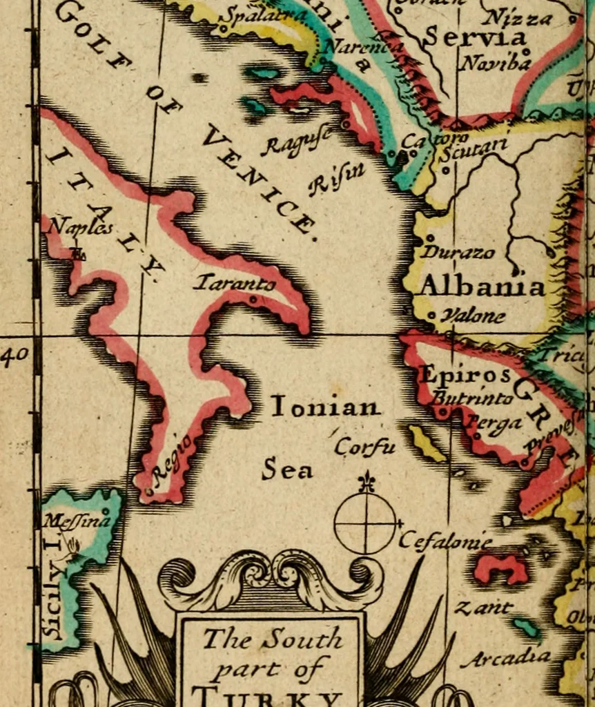 An illustration from A new systeme of geography : designed in a most plain and easie method, for the better understanding of that science : accommodated with new maps, of all the empires, kingdoms, principalities, dukedoms, provinces and countries in the whole world : with geographical tables, explaining the divisions in each map, 1694, leaf 265
