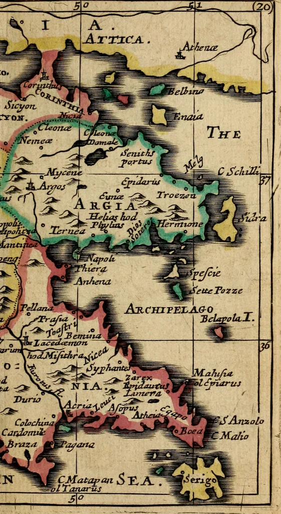 An illustration from A new systeme of geography : designed in a most plain and easie method, for the better understanding of that science : accommodated with new maps, of all the empires, kingdoms, principalities, dukedoms, provinces and countries in the whole world : with geographical tables, explaining the divisions in each map, 1694, leaf 270