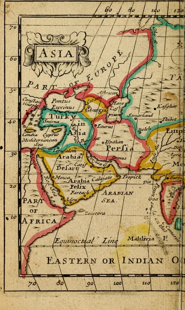 An illustration from A new systeme of geography : designed in a most plain and easie method, for the better understanding of that science : accommodated with new maps, of all the empires, kingdoms, principalities, dukedoms, provinces and countries in the whole world : with geographical tables, explaining the divisions in each map, 1694, leaf 275