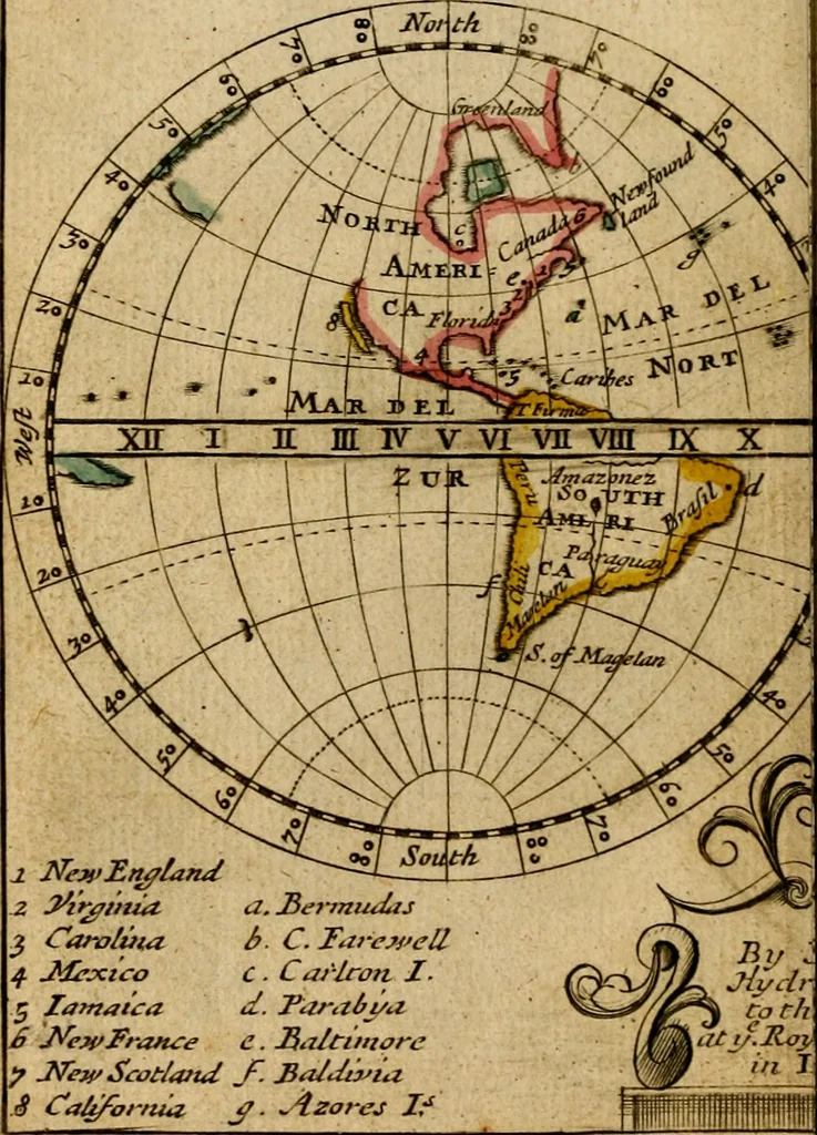 An illustration from A new systeme of geography : designed in a most plain and easie method, for the better understanding of that science : accommodated with new maps, of all the empires, kingdoms, principalities, dukedoms, provinces and countries in the whole world : with geographical tables, explaining the divisions in each map, 1694, leaf 33