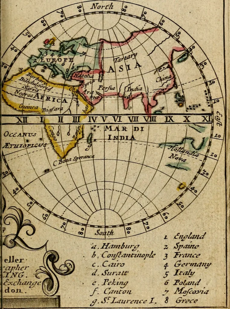 An illustration from A new systeme of geography : designed in a most plain and easie method, for the better understanding of that science : accommodated with new maps, of all the empires, kingdoms, principalities, dukedoms, provinces and countries in the whole world : with geographical tables, explaining the divisions in each map, 1694, leaf 34