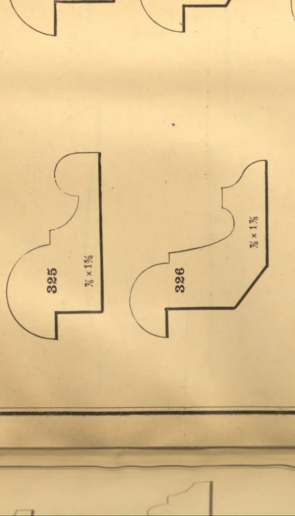 An illustration from New universal moulding book, containing latest styles of mouldings and architectural designs of exterior and interior finish ... rails, balusters and newel posts; architraves; front, interior and store doors .., 1891, leaf 42