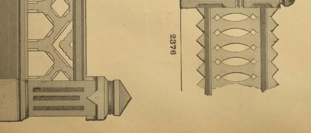 An illustration from New universal moulding book, containing latest styles of mouldings and architectural designs of exterior and interior finish ... rails, balusters and newel posts; architraves; front, interior and store doors .., 1891, leaf 71
