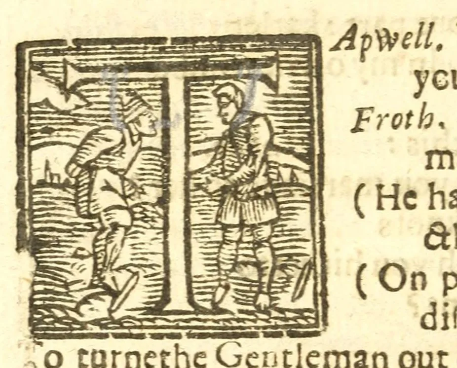 An illustration from A new way to pay old debts : a comoedie as it hath beene often acted at the Phaenix in Drury-Lane, by the Queenes Maiesties Seruants, 1633, leaf 74