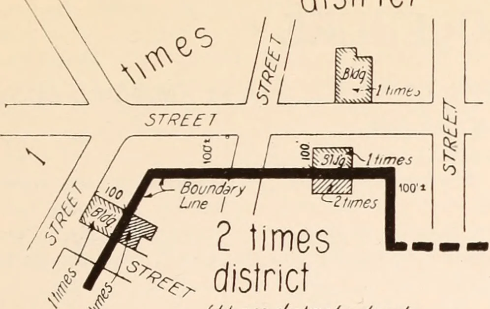 An illustration from New York city building zone resolution restricting the height and use of buildings and prescribing the minimum sizes of their yards and courts; with explanatory notes that will be helpful to owners, builders and architects, 1920, leaf 24