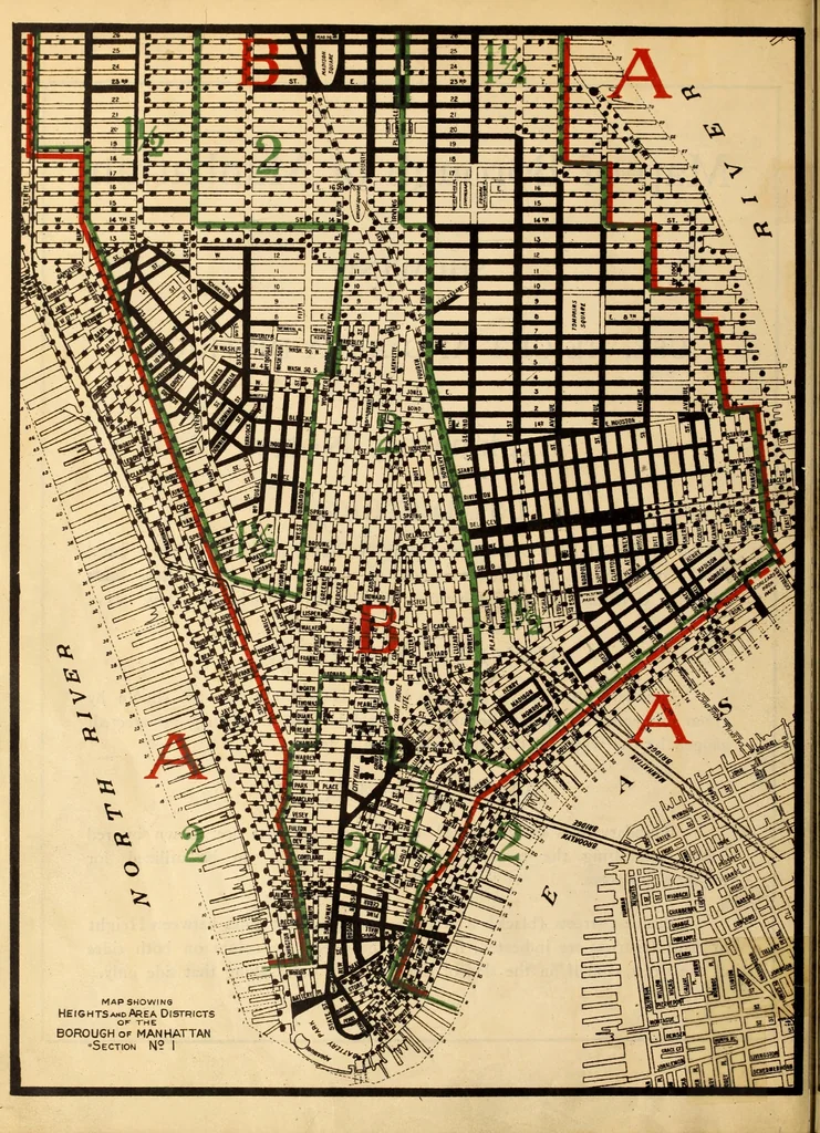 An illustration from New York city building zone resolution restricting the height and use of buildings and prescribing the minimum sizes of their yards and courts; with explanatory notes that will be helpful to owners, builders and architects, 1920, leaf 35