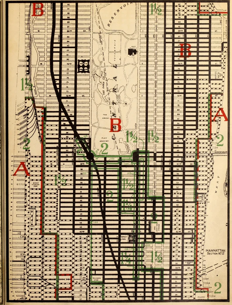 An illustration from New York city building zone resolution restricting the height and use of buildings and prescribing the minimum sizes of their yards and courts; with explanatory notes that will be helpful to owners, builders and architects, 1920, leaf 36