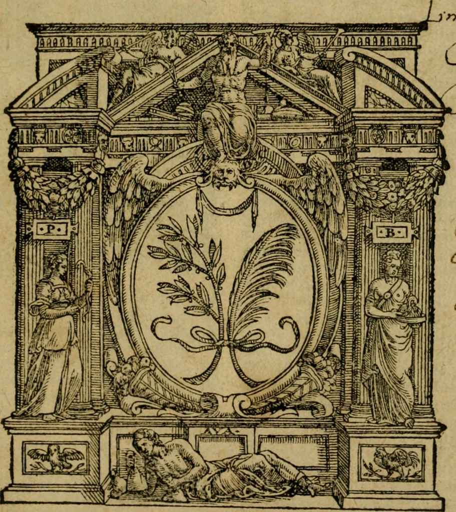 An illustration from Nicolai Tudeschij Catinensis Siculi, abbatis Panormitani, pontificiae disciplinae coryphaei, Concilia, iurísq[ue] responsa, ac quaestiones : omnibvs cvm ivdicantibvs, tùm consulentibus apprimè conducentia : suo uerò pristino nitori, sublatis citra propè numerum erratis, magis, atque anteà, restituta, 1569, leaf 4