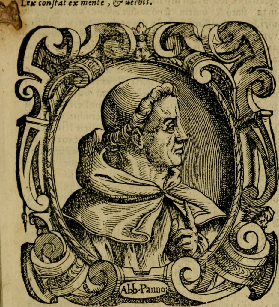 An illustration from Nicolai Tudeschij Catinensis Siculi, abbatis Panormitani, pontificiae disciplinae coryphaei, Concilia, iurísq[ue] responsa, ac quaestiones : omnibvs cvm ivdicantibvs, tùm consulentibus apprimè conducentia : suo uerò pristino nitori, sublatis citra propè numerum erratis, magis, atque anteà, restituta, 1569, leaf 6