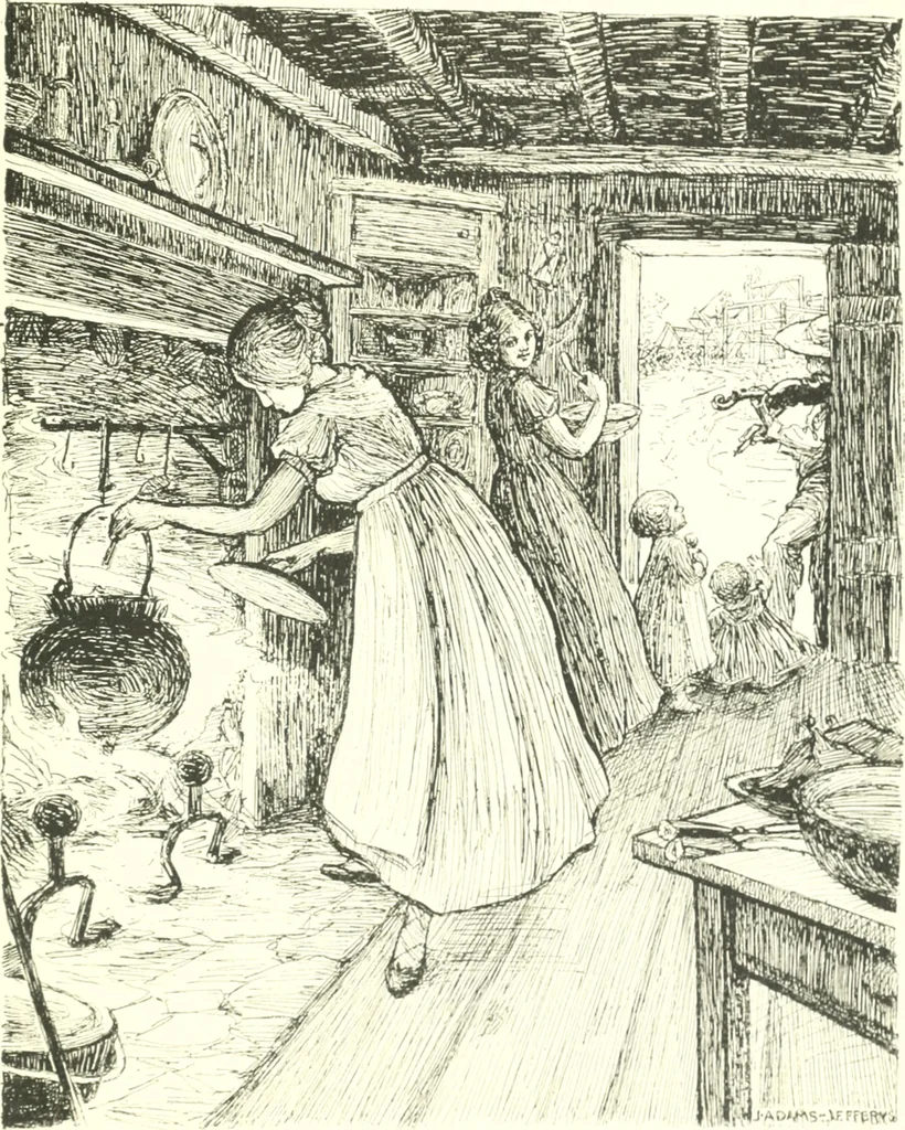 An illustration from Ninety-eight : a calendar for the year 1898; with some drawings suggestive of the everyday life of the past in Canada, 1898, leaf 10