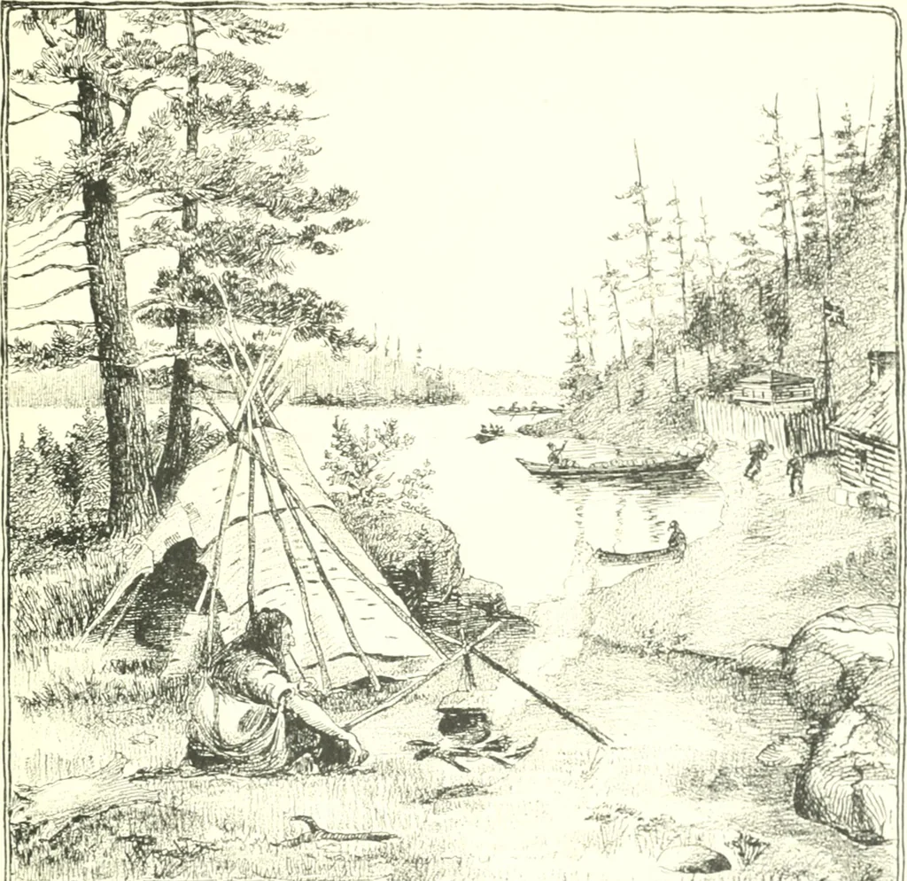 An illustration from Ninety-eight : a calendar for the year 1898; with some drawings suggestive of the everyday life of the past in Canada, 1898, leaf 12