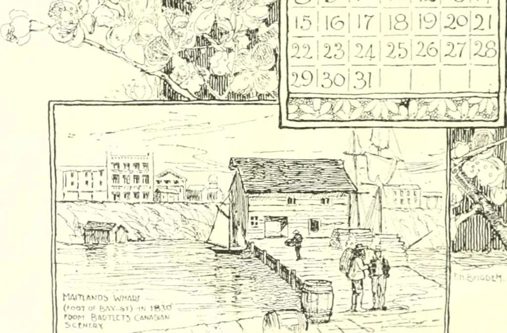An illustration from Ninety-eight : a calendar for the year 1898; with some drawings suggestive of the everyday life of the past in Canada, 1898, leaf 13