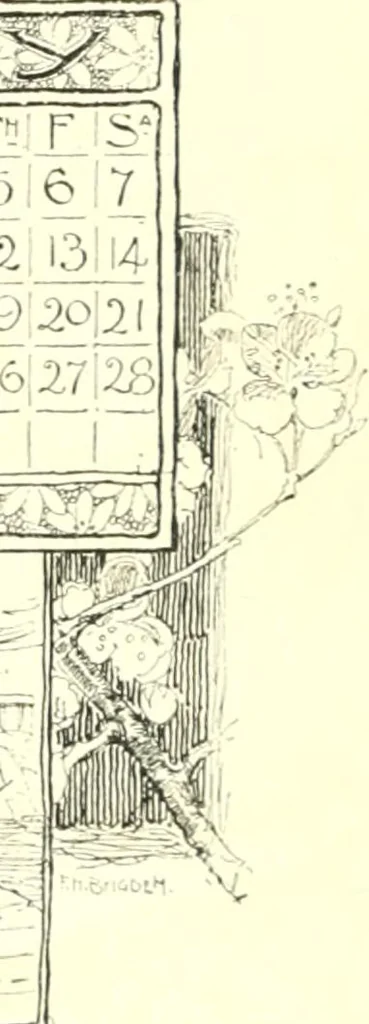 An illustration from Ninety-eight : a calendar for the year 1898; with some drawings suggestive of the everyday life of the past in Canada, 1898, leaf 13