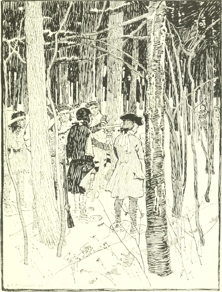 An illustration from Ninety-eight : a calendar for the year 1898; with some drawings suggestive of the everyday life of the past in Canada, 1898, leaf 6