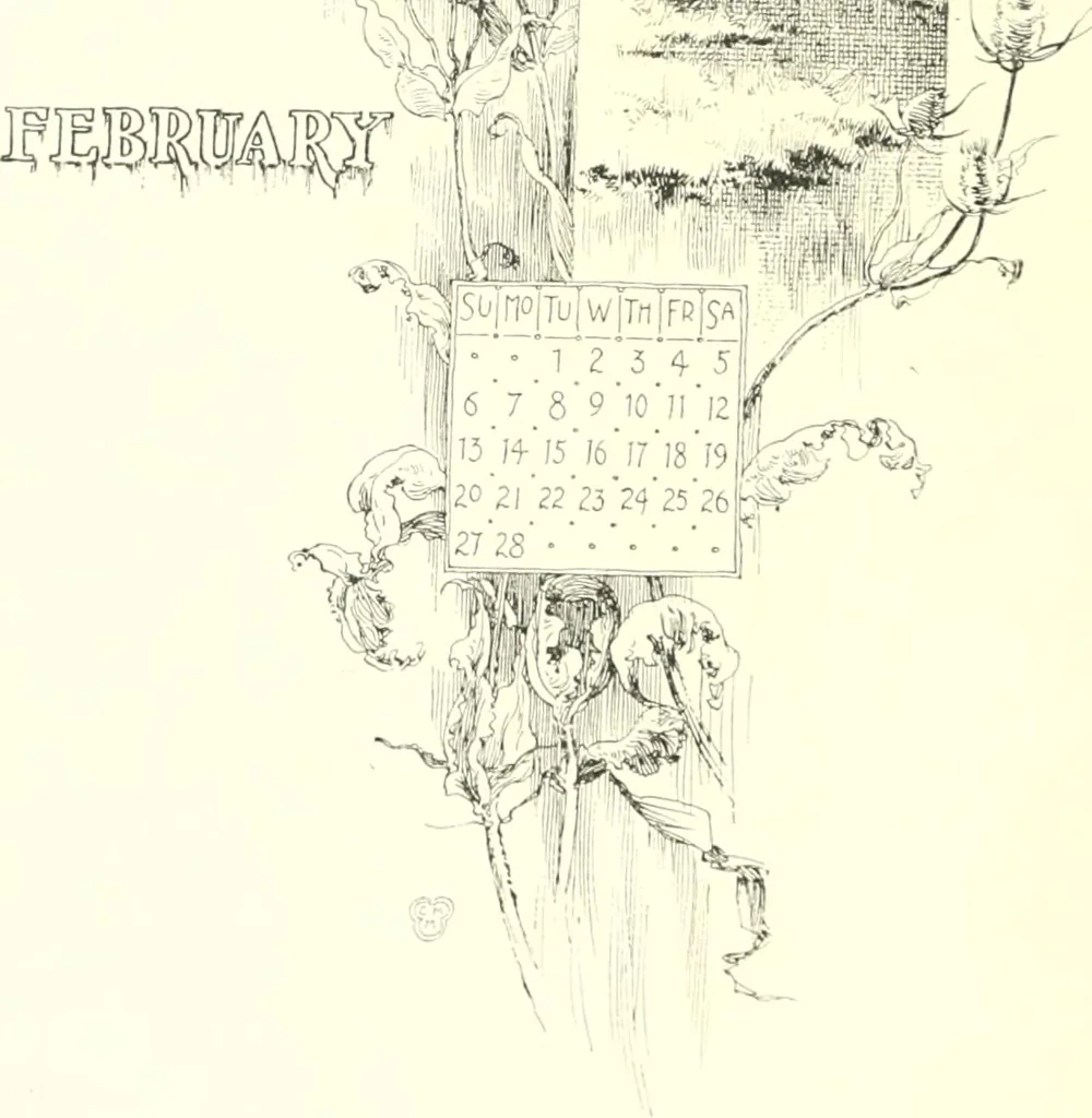 An illustration from Ninety-eight : a calendar for the year 1898; with some drawings suggestive of the everyday life of the past in Canada, 1898, leaf 7