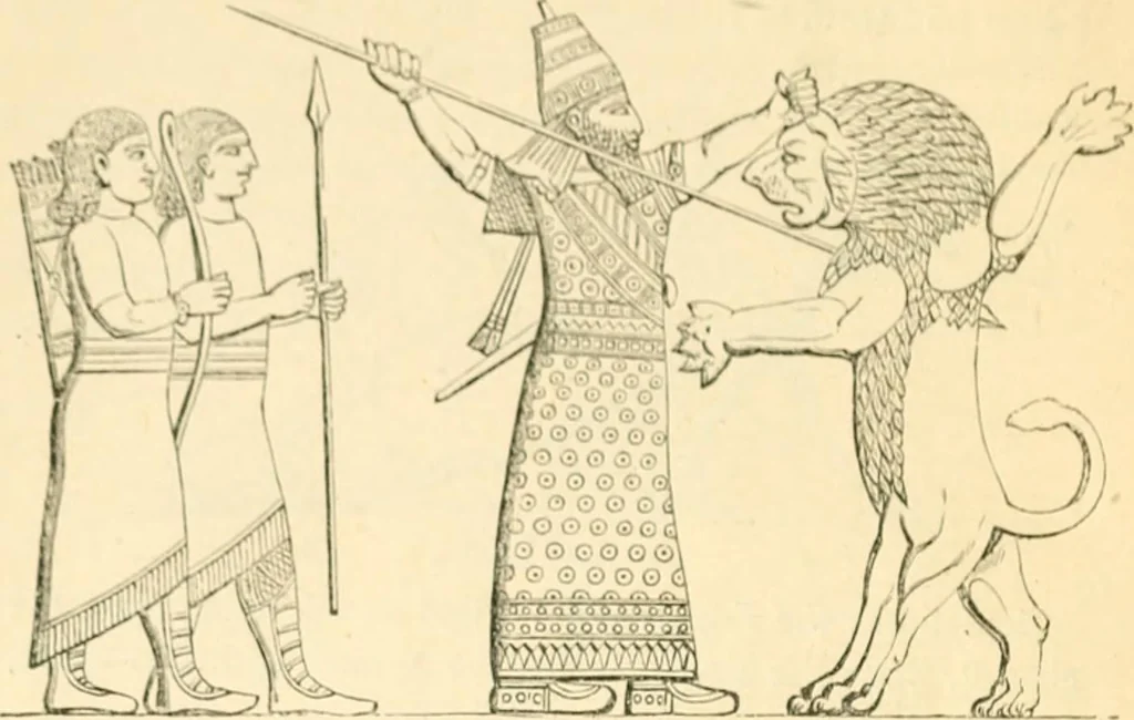 An illustration from Nineveh and Babylon; a narrative of a second expedition to Assyria during the years 1849, 1850, and 1851, 1867, leaf 23