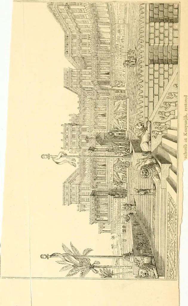 An illustration from Nineveh and Babylon; a narrative of a second expedition to Assyria during the years 1849, 1850, and 1851, 1867, leaf 7