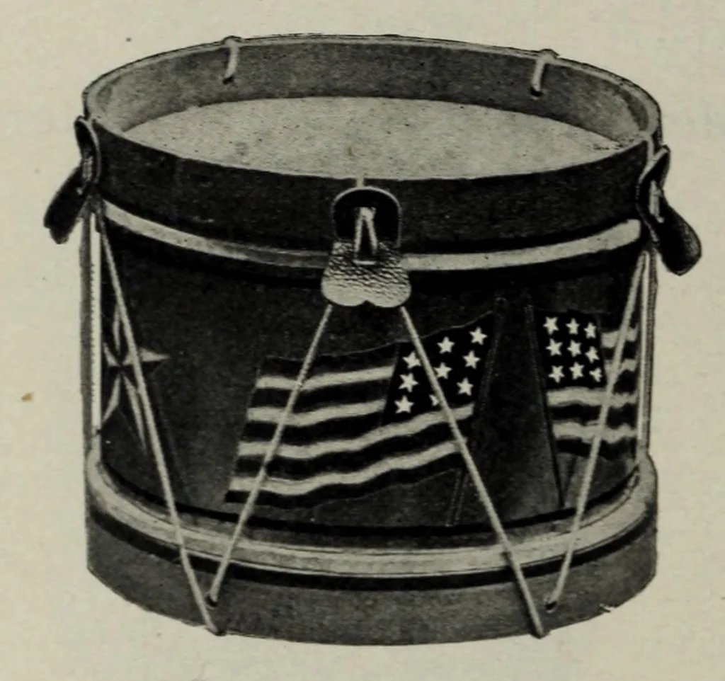 An illustration from Noble & Cooley : Manufacturers of toy drums, banjos, tambourines, zitherns, rolling hoops, sand mills, etc., 1907, leaf 10