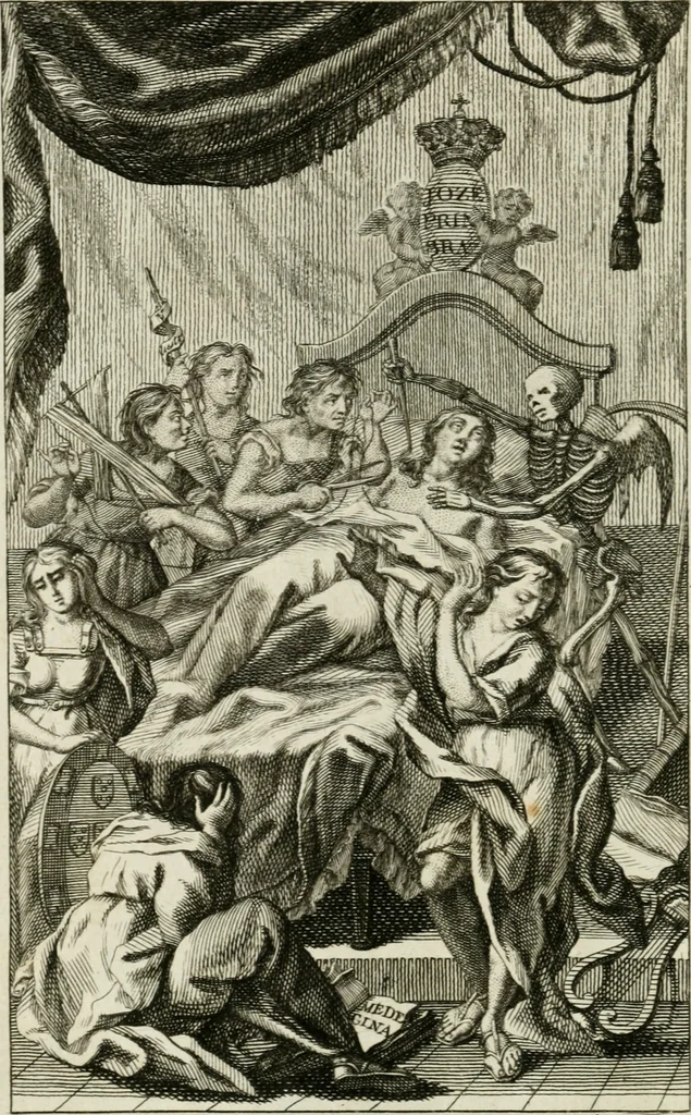 An illustration from Noites jozephinas de Mirtilo : sobre a infausta morte do Serenissimo Senhor D. Joze Principe do Brazil, dedicadas ao consterna do povo luzitano, 1790, leaf 15