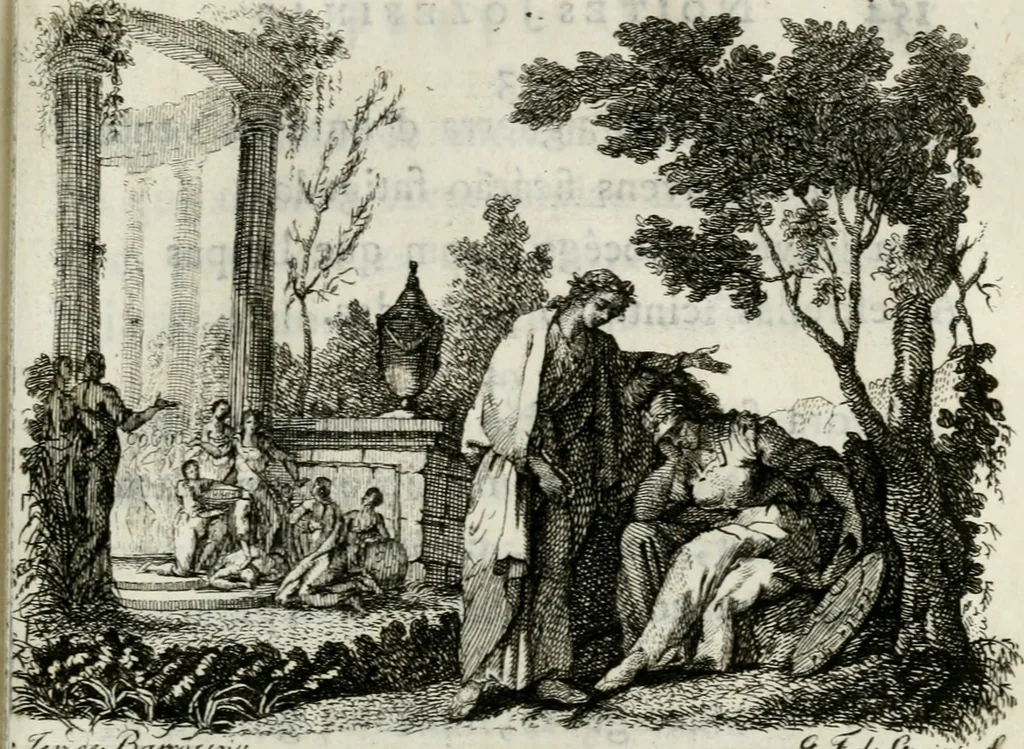 An illustration from Noites jozephinas de Mirtilo : sobre a infausta morte do Serenissimo Senhor D. Joze Principe do Brazil, dedicadas ao consterna do povo luzitano, 1790, leaf 184