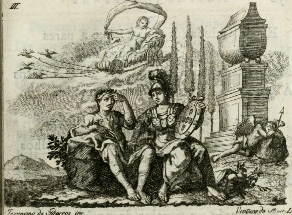 An illustration from Noites jozephinas de Mirtilo : sobre a infausta morte do Serenissimo Senhor D. Joze Principe do Brazil, dedicadas ao consterna do povo luzitano, 1790, leaf 70