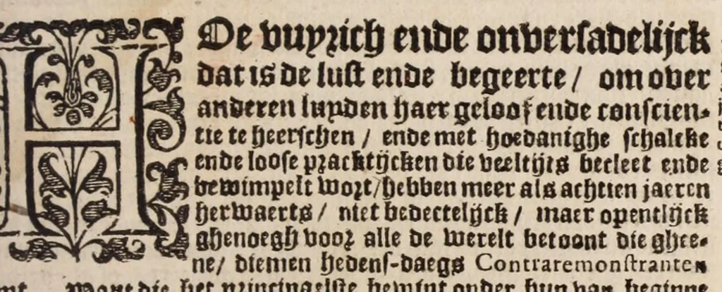 An illustration from Noodige verantwoordinge der Remonstranten ... : Dienende Tot Claere ... wederlegginge van de ... valscheden die Daniel Heynsius ... gepleect heeft .., 1620, leaf 7