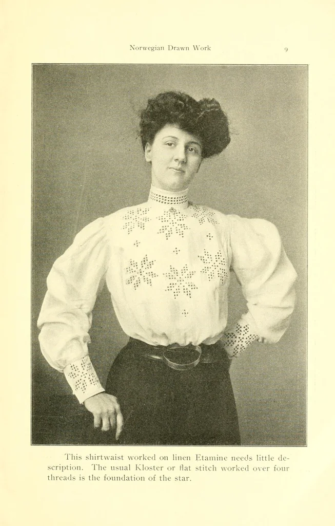 An illustration from Norwegian drawn work (Hardanger), 1905, leaf 13