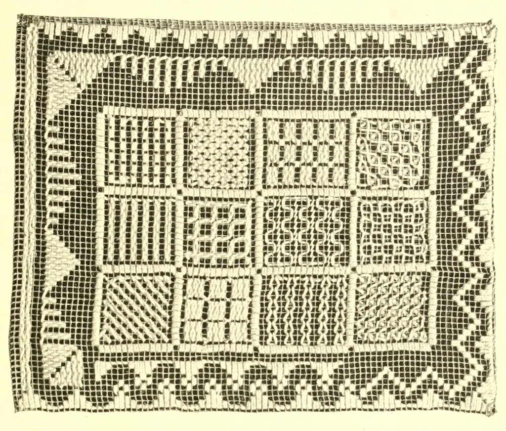An illustration from Norwegian drawn work (Hardanger), 1905, leaf 39