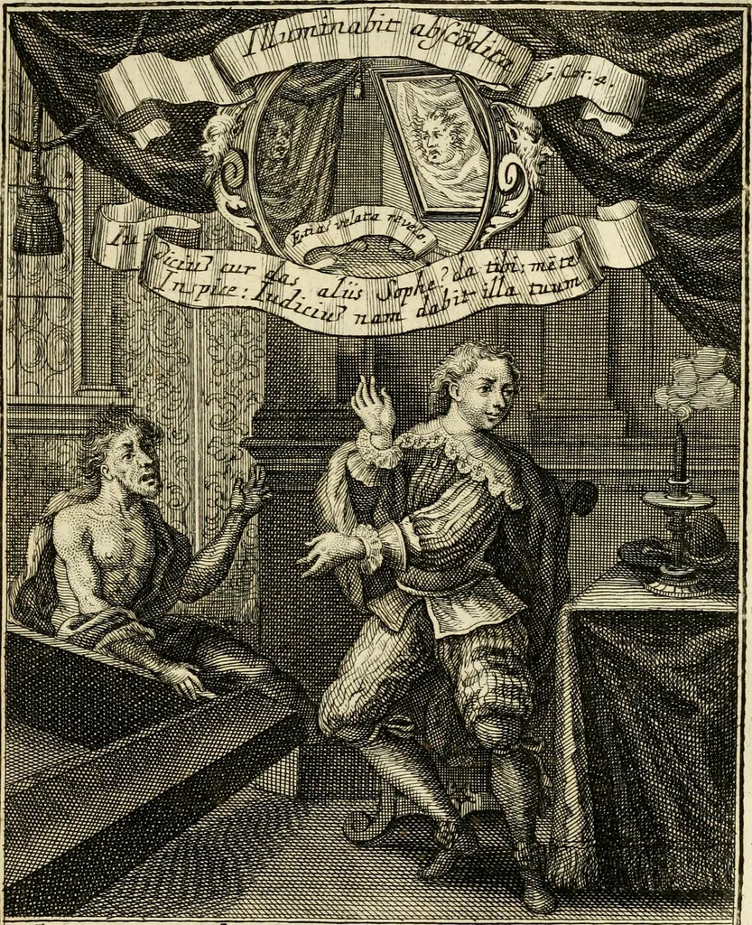 An illustration from Peripateticus nostri temporis, seu, Philosophus discursivus : in biennali cursu, per discursus symbolico-physicos, ad discursum, juxta sanctorum philosophorum exempla, piè curiosum instructus .., 1724, leaf 182
