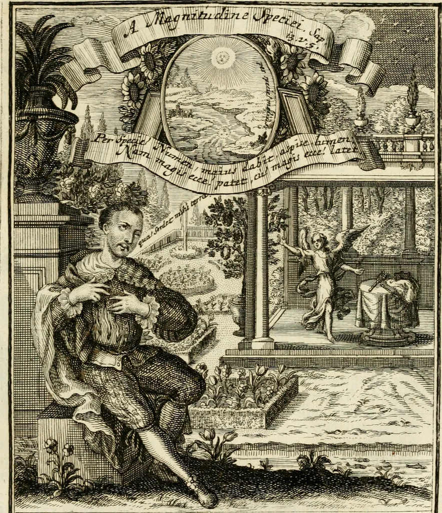 An illustration from Peripateticus nostri temporis, seu, Philosophus discursivus : in biennali cursu, per discursus symbolico-physicos, ad discursum, juxta sanctorum philosophorum exempla, piè curiosum instructus .., 1724, leaf 280