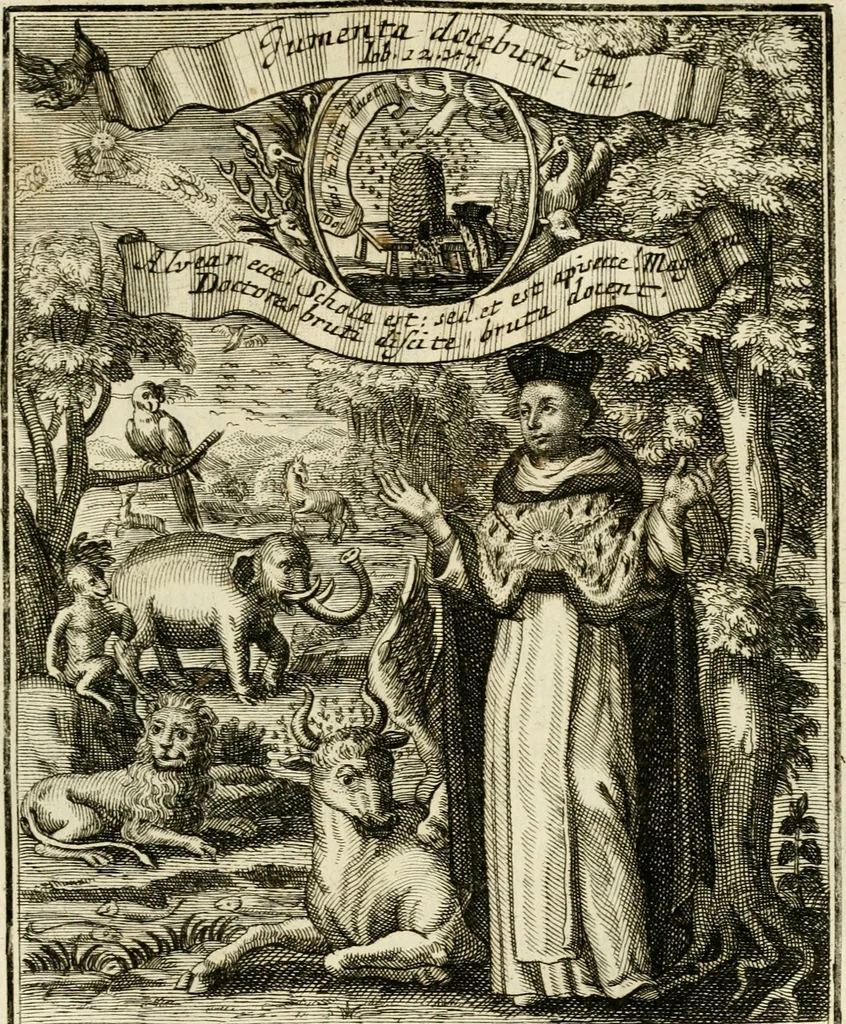An illustration from Peripateticus nostri temporis, seu, Philosophus discursivus : in biennali cursu, per discursus symbolico-physicos, ad discursum, juxta sanctorum philosophorum exempla, piè curiosum instructus .., 1724, leaf 402