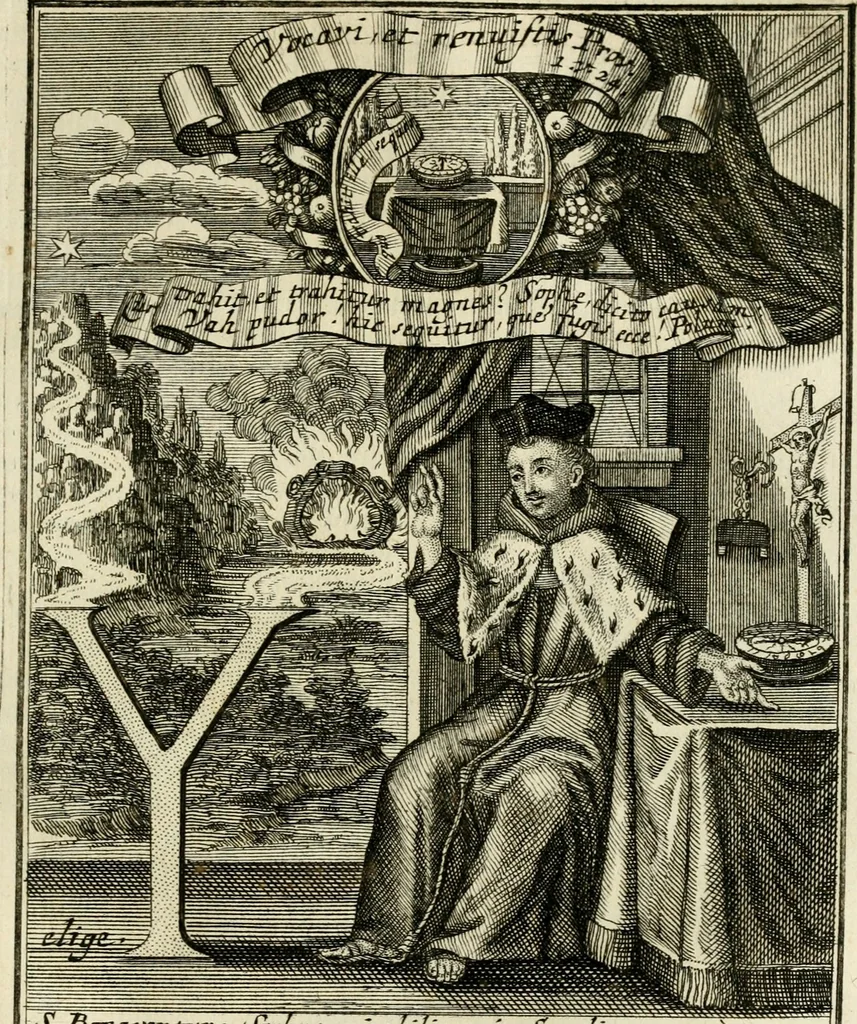 An illustration from Peripateticus nostri temporis, seu, Philosophus discursivus : in biennali cursu, per discursus symbolico-physicos, ad discursum, juxta sanctorum philosophorum exempla, piè curiosum instructus .., 1724, leaf 438