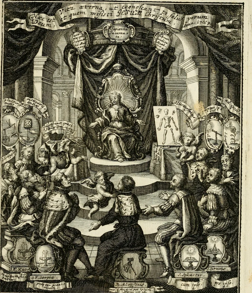 An illustration from Peripateticus nostri temporis, seu, Philosophus discursivus : in biennali cursu, per discursus symbolico-physicos, ad discursum, juxta sanctorum philosophorum exempla, piè curiosum instructus .., 1724, leaf 8