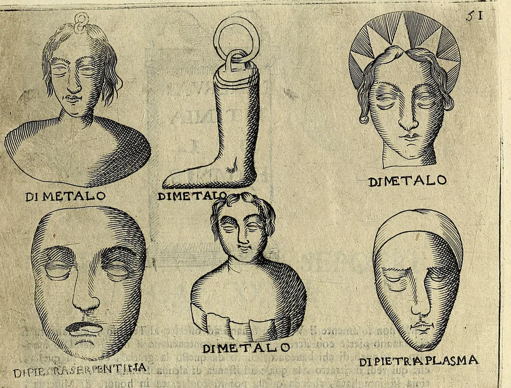 An illustration from Note overo memorie del museo del conte Lodovico Moscardo : nobile veronese uno de padri nell'Accademia filarmonica, dal medesimo descritte in trè libri : nel primo si discorre delle cose antiche, che in dette museo si ritrouano : nel secondo delle pietre, minerali, e terre : nel terzo de corali, conchiglie, animali, frutti, & altre cose in quello contenute ... : con l'aggiunta in questa seconda impressione della seconda parte delle stesso autore, accresciuta di cose spettanti particolarmente all'antichità : con l'indice d'vna gran parte delle sue medaglie, & pitture, come anco delli ritratti de prencipi, & altri illustri huomini, così in arme, come in lettere, 1672, leaf 67