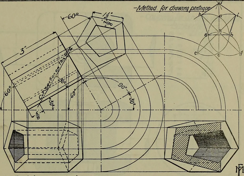 An illustration from Notes for mechanical drawing; arranged for the use of the students of the Mechanic arts high school and the Evening school of trades, 1904, leaf 124