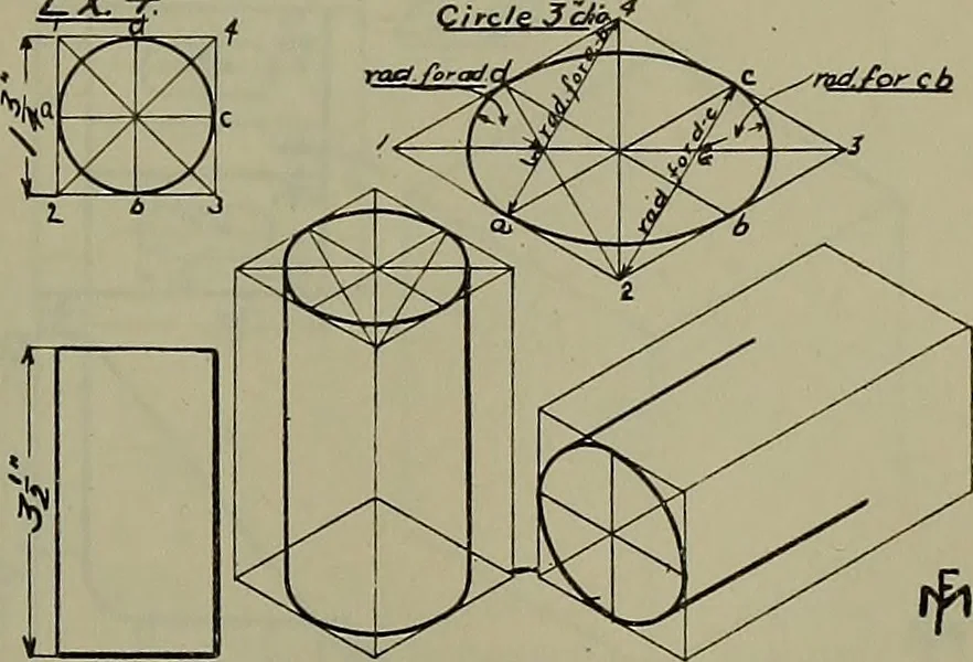 An illustration from Notes for mechanical drawing; arranged for the use of the students of the Mechanic arts high school and the Evening school of trades, 1904, leaf 130
