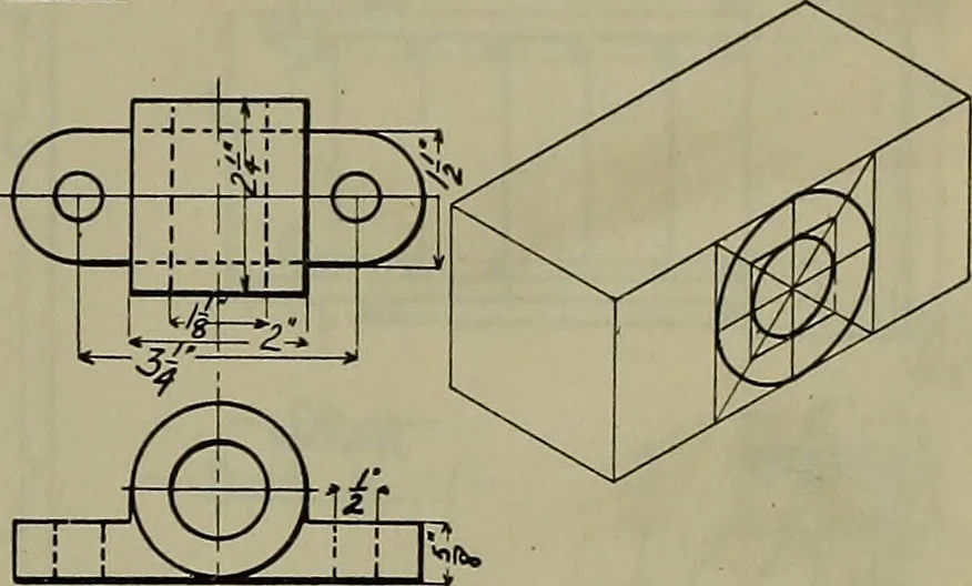 An illustration from Notes for mechanical drawing; arranged for the use of the students of the Mechanic arts high school and the Evening school of trades, 1904, leaf 132
