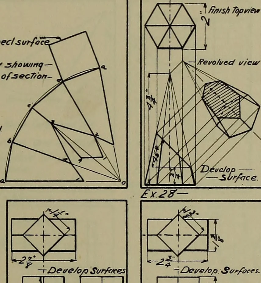 An illustration from Notes for mechanical drawing; arranged for the use of the students of the Mechanic arts high school and the Evening school of trades, 1904, leaf 30