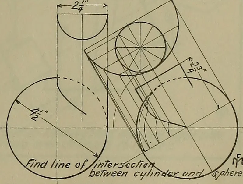 An illustration from Notes for mechanical drawing; arranged for the use of the students of the Mechanic arts high school and the Evening school of trades, 1904, leaf 32