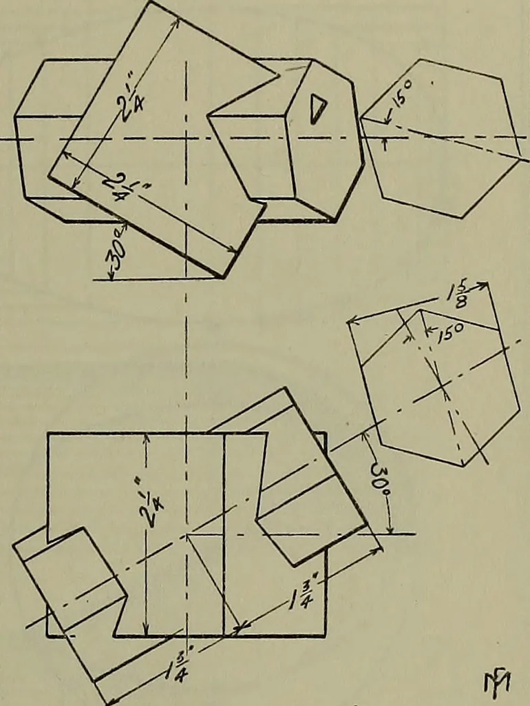 An illustration from Notes for mechanical drawing; arranged for the use of the students of the Mechanic arts high school and the Evening school of trades, 1904, leaf 34