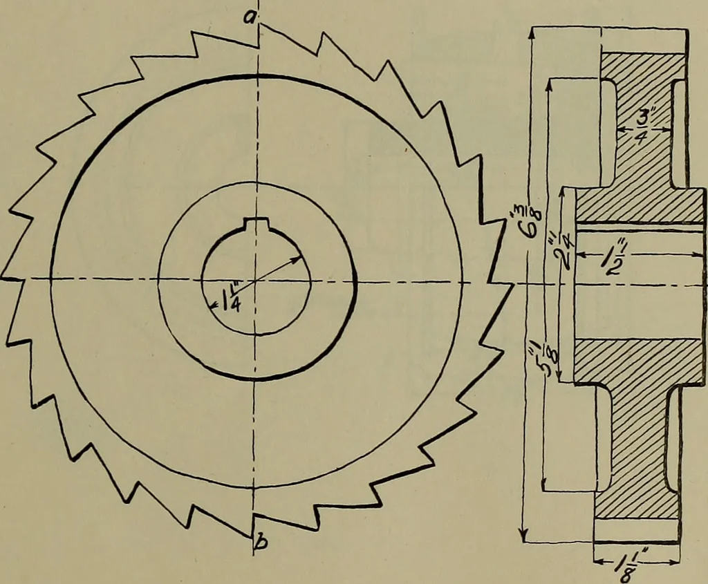 An illustration from Notes for mechanical drawing; arranged for the use of the students of the Mechanic arts high school and the Evening school of trades, 1904, leaf 40