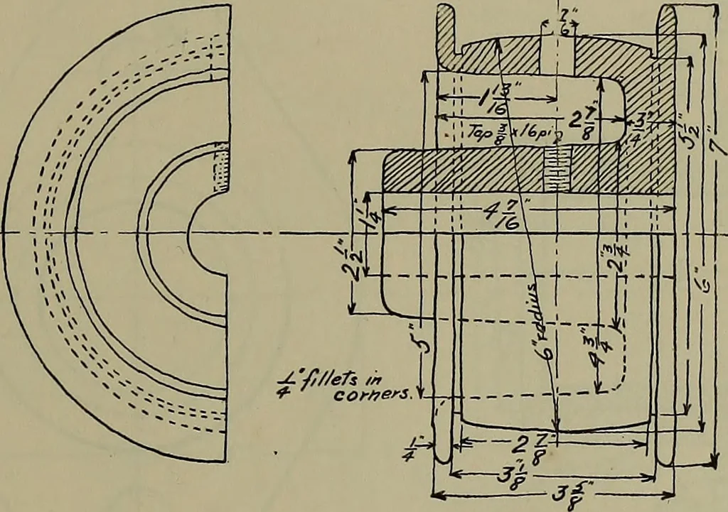 An illustration from Notes for mechanical drawing; arranged for the use of the students of the Mechanic arts high school and the Evening school of trades, 1904, leaf 42