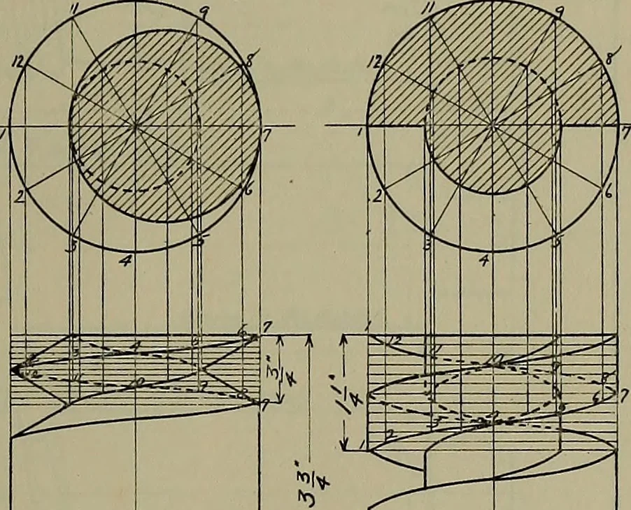 An illustration from Notes for mechanical drawing; arranged for the use of the students of the Mechanic arts high school and the Evening school of trades, 1904, leaf 82