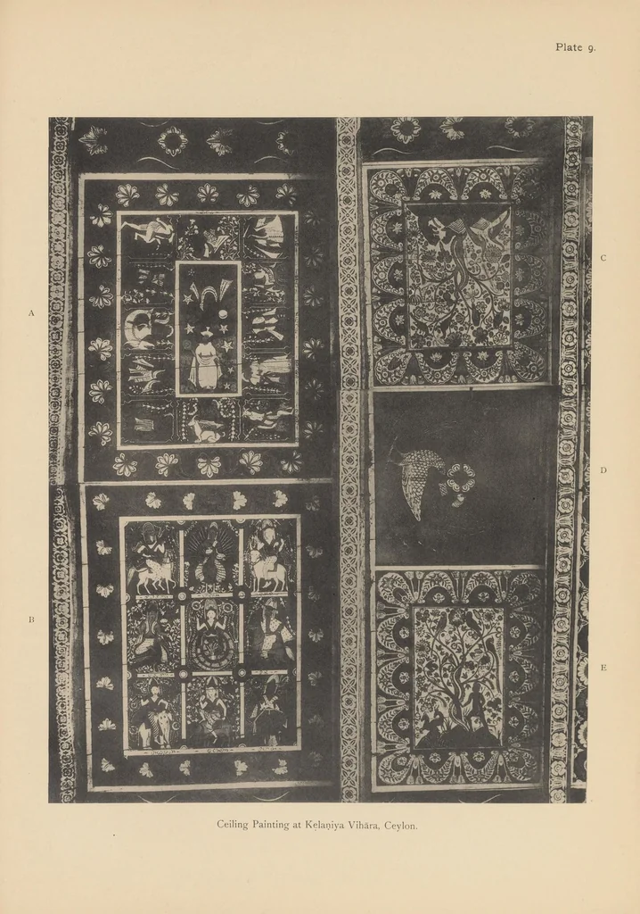 An illustration from Notes on Jaina art : The eight Nāyikās; Ceiling painting at Kelaniya Vihāra, Ceylon, 1914, leaf 89