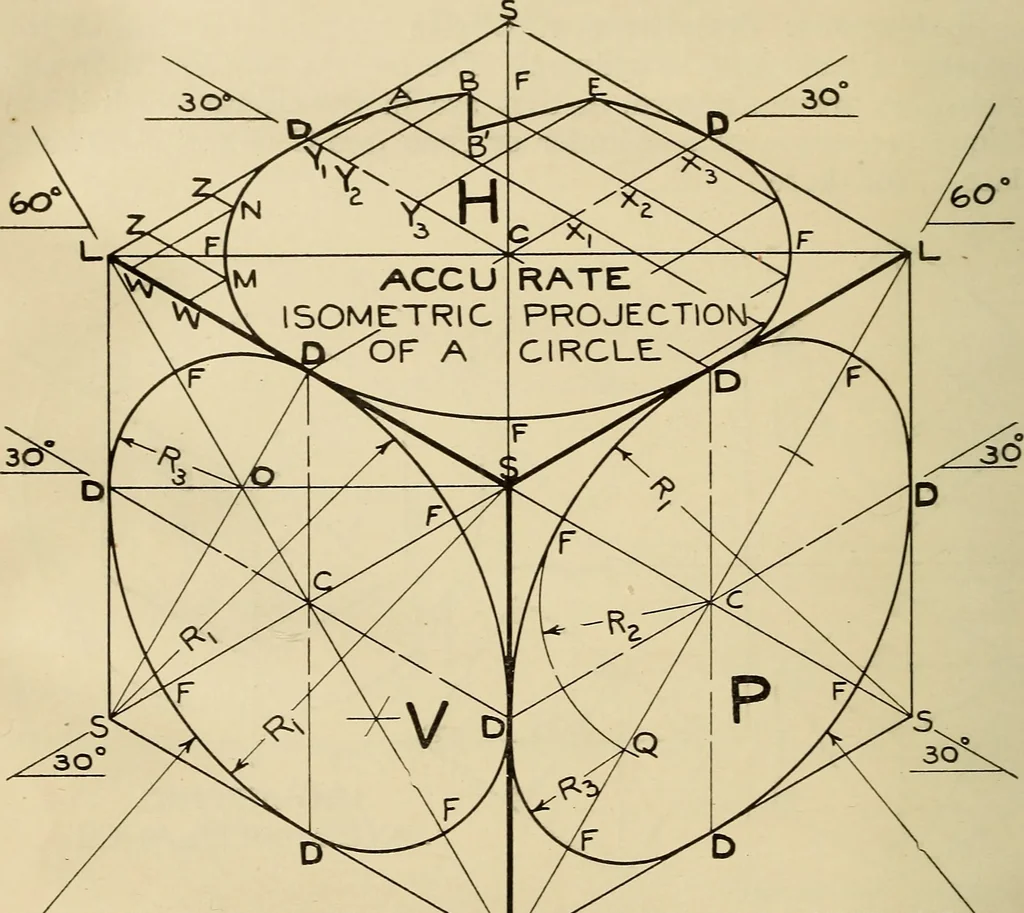 An illustration from Notes on mechanical drawing, 1916, leaf 45