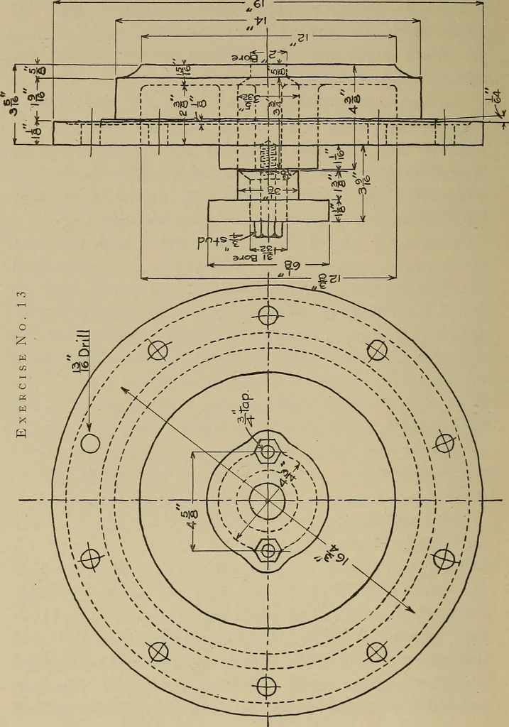 An illustration from Notes on practical mechanical drawing, written for the use of the students in general engineering drawing in the University of Illinois, 1907, leaf 75