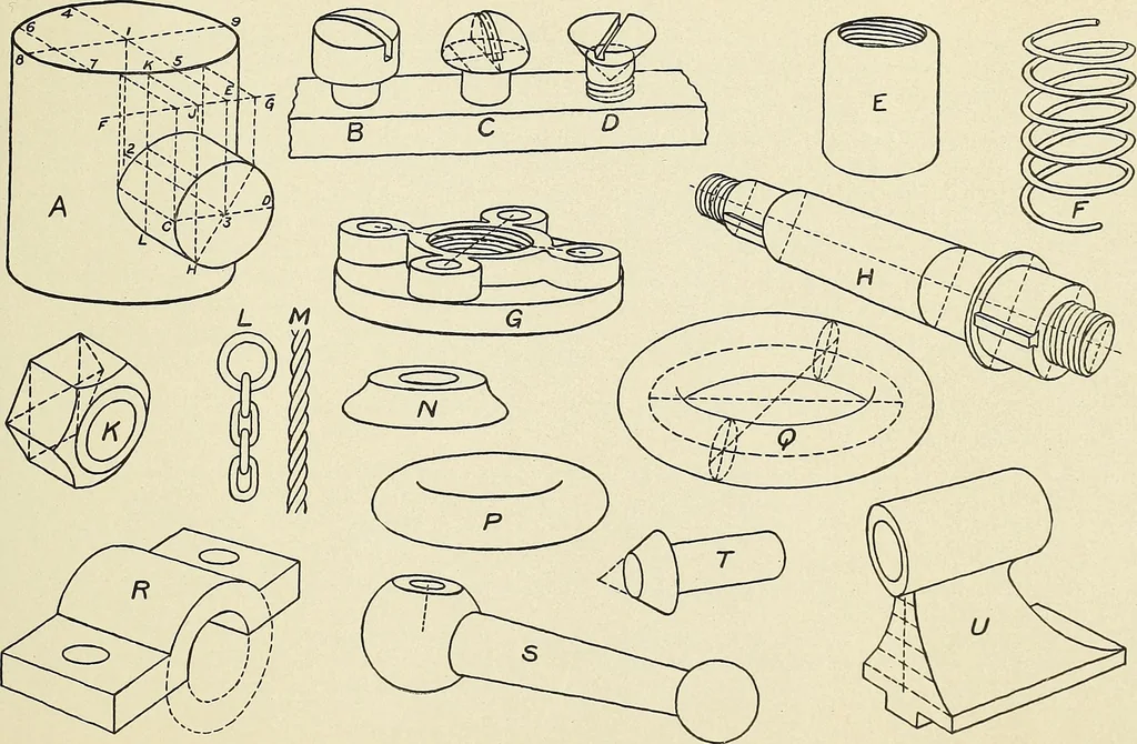 An illustration from Notes on technical sketching and free hand lettering for engineering students, 1907, leaf 68