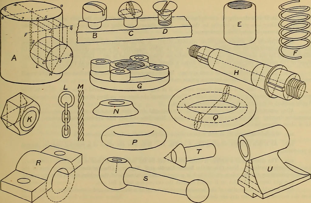 An illustration from Notes on technical sketching and free hand lettering for engineering students, 1909, leaf 96