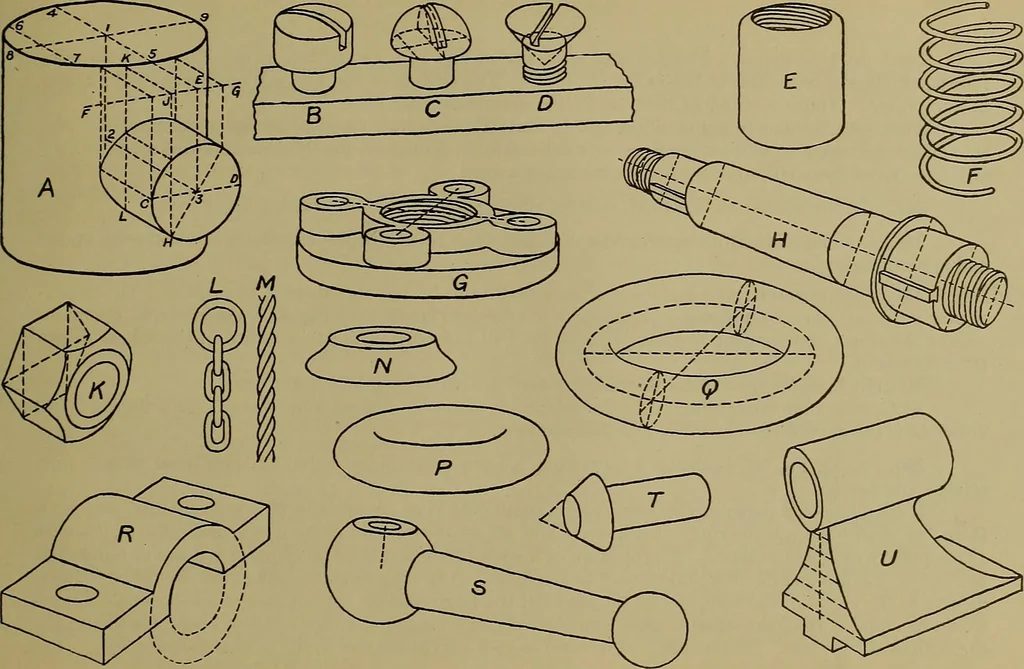 An illustration from Notes on technical sketching and free hand lettering for engineering students, 1912, leaf 100